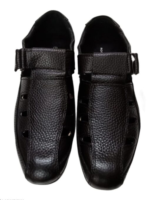 Men Black Mild Leather Slip On Shoe-Style Window Sandals - Ambur Online ...
